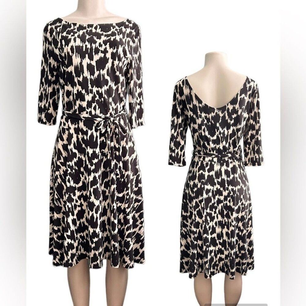 Leota Original Black and White Belted Fit & Flare 3/4 Sleeve Dress Size Large